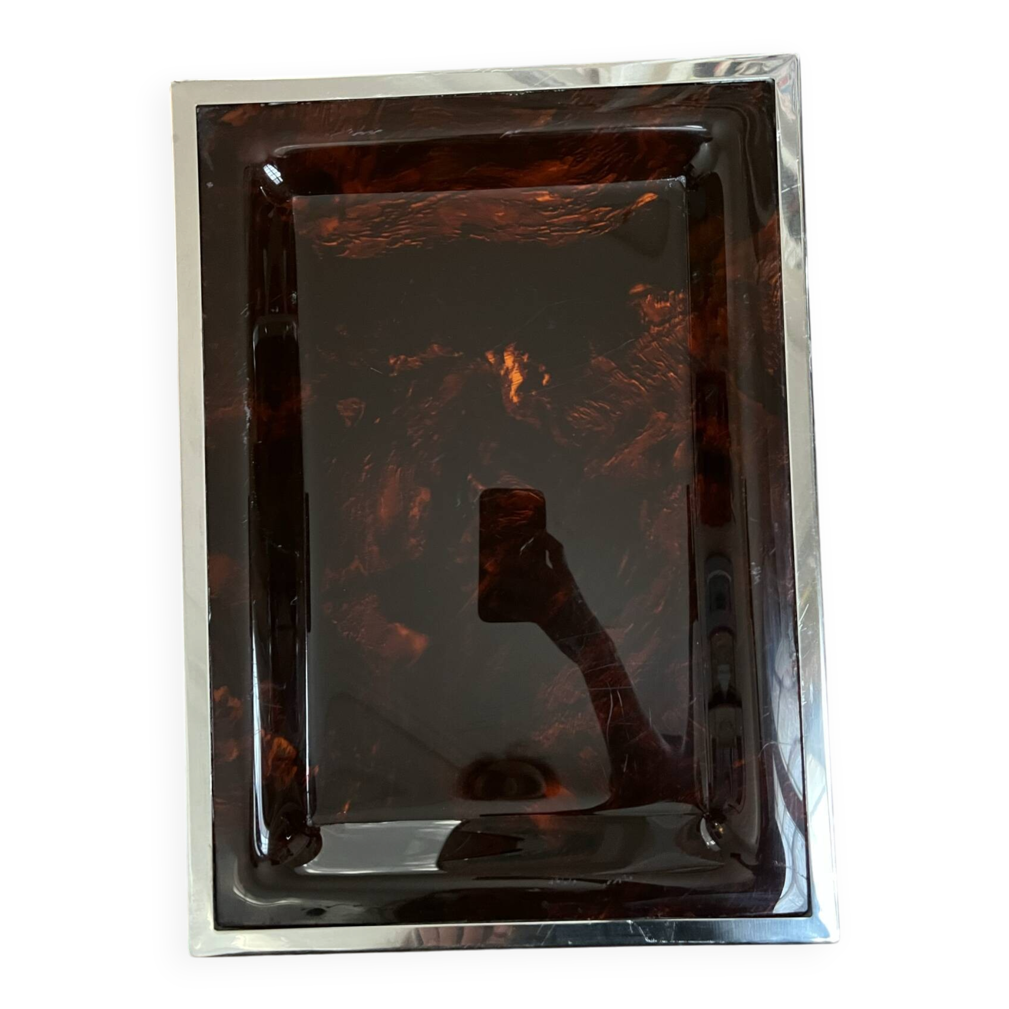 Plateau 70 in plexiglass and silver metal