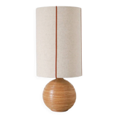 Lampe vintage recyclée — pied céramique miel, abat-jour lin naturel