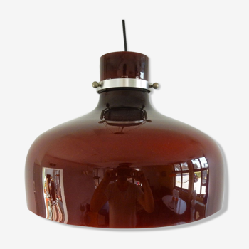 Suspension vintage en verre coloré rouge-marron 1970s