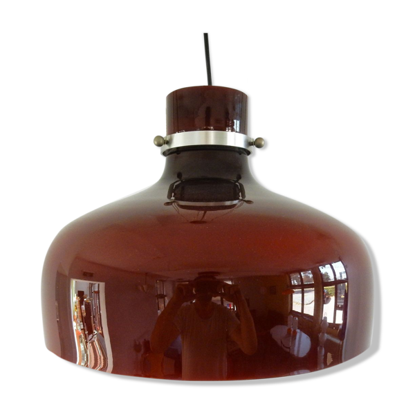 Suspension vintage en verre coloré rouge-marron 1970s