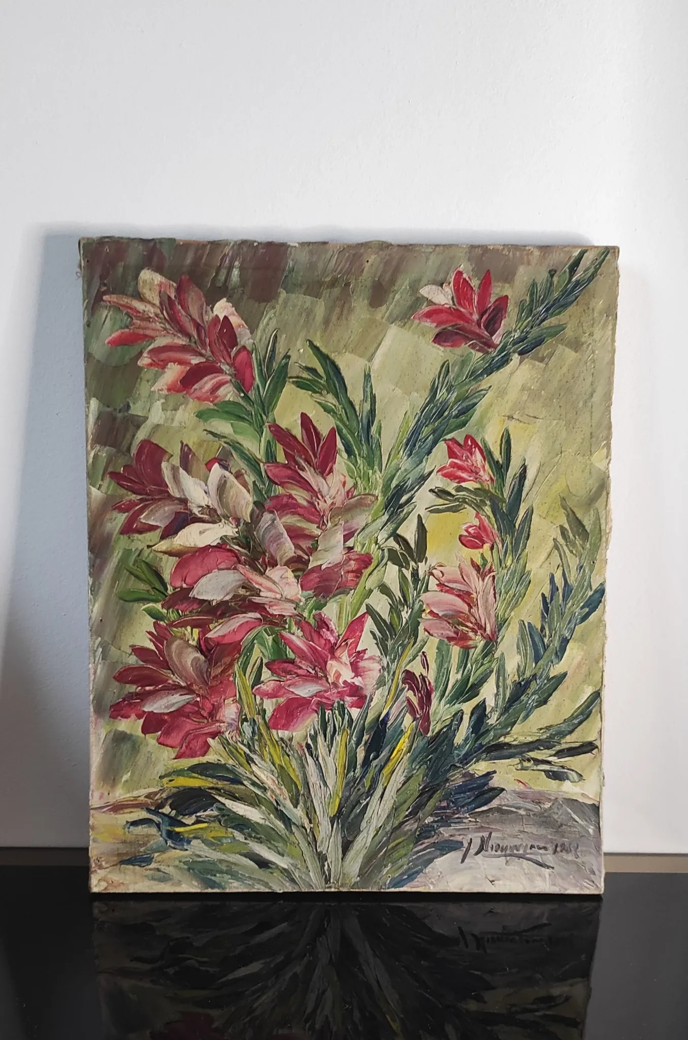 Tableau vintage fleurs au couteau