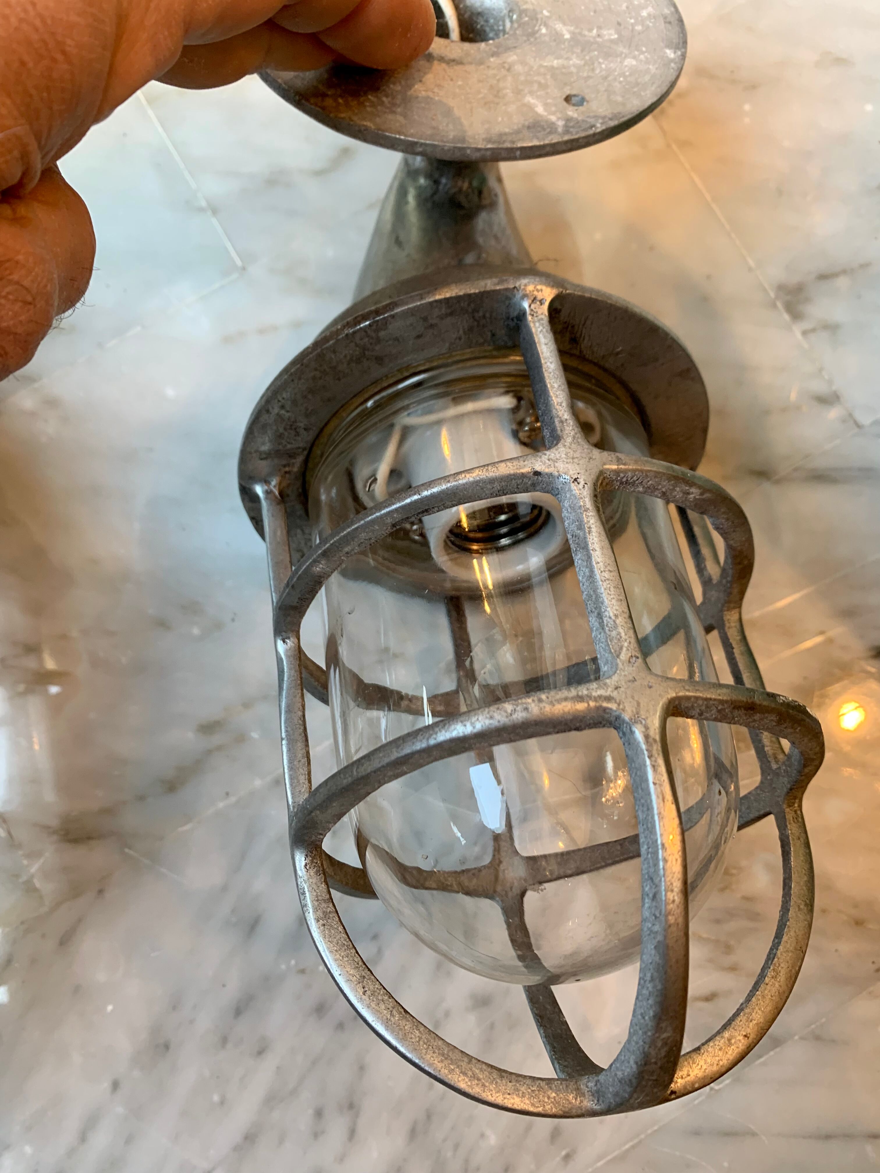 Pair of industrial marine wall lamps