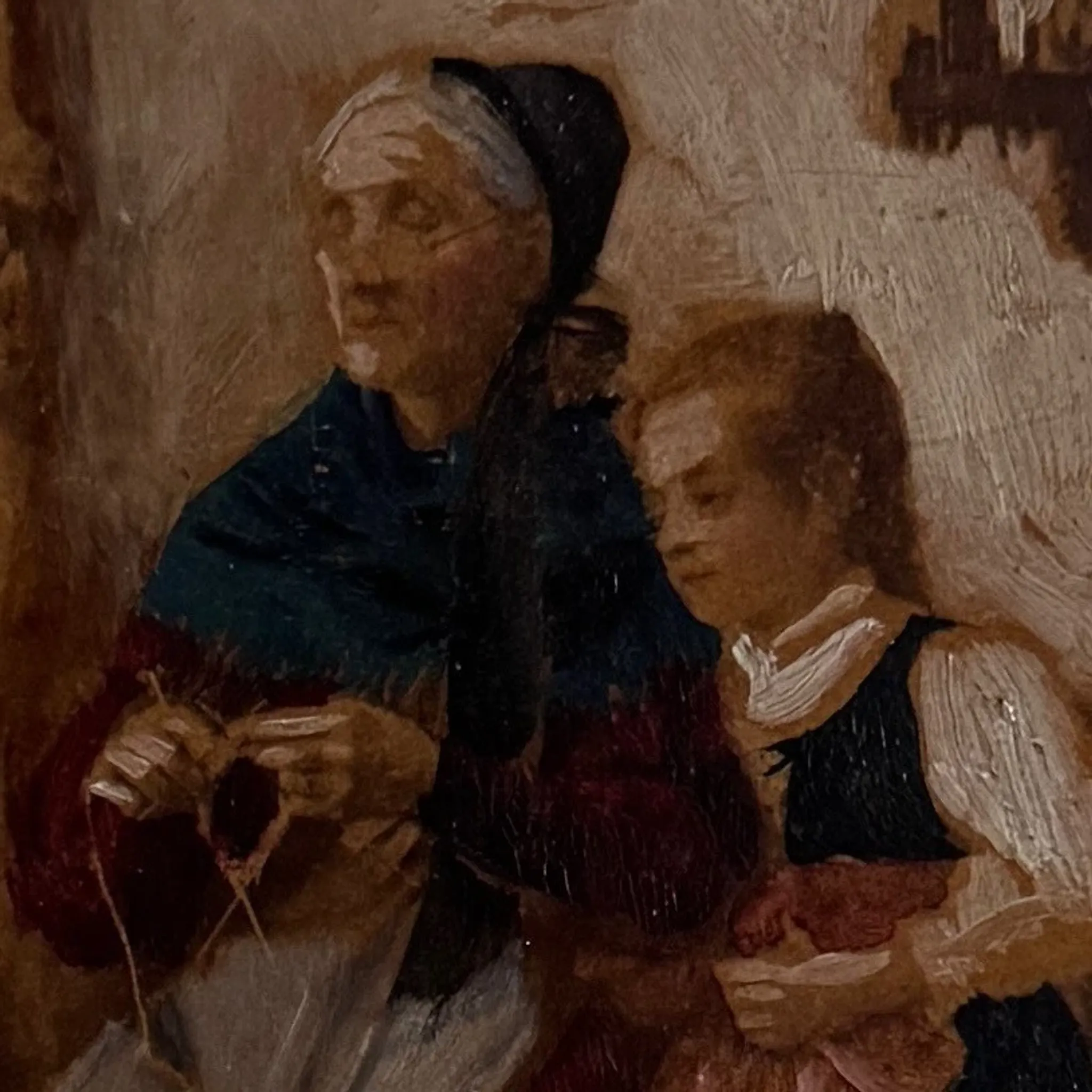 Oil on panel enhanced Breton interior scene
