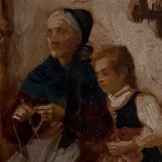 Oil on panel enhanced Breton interior scene