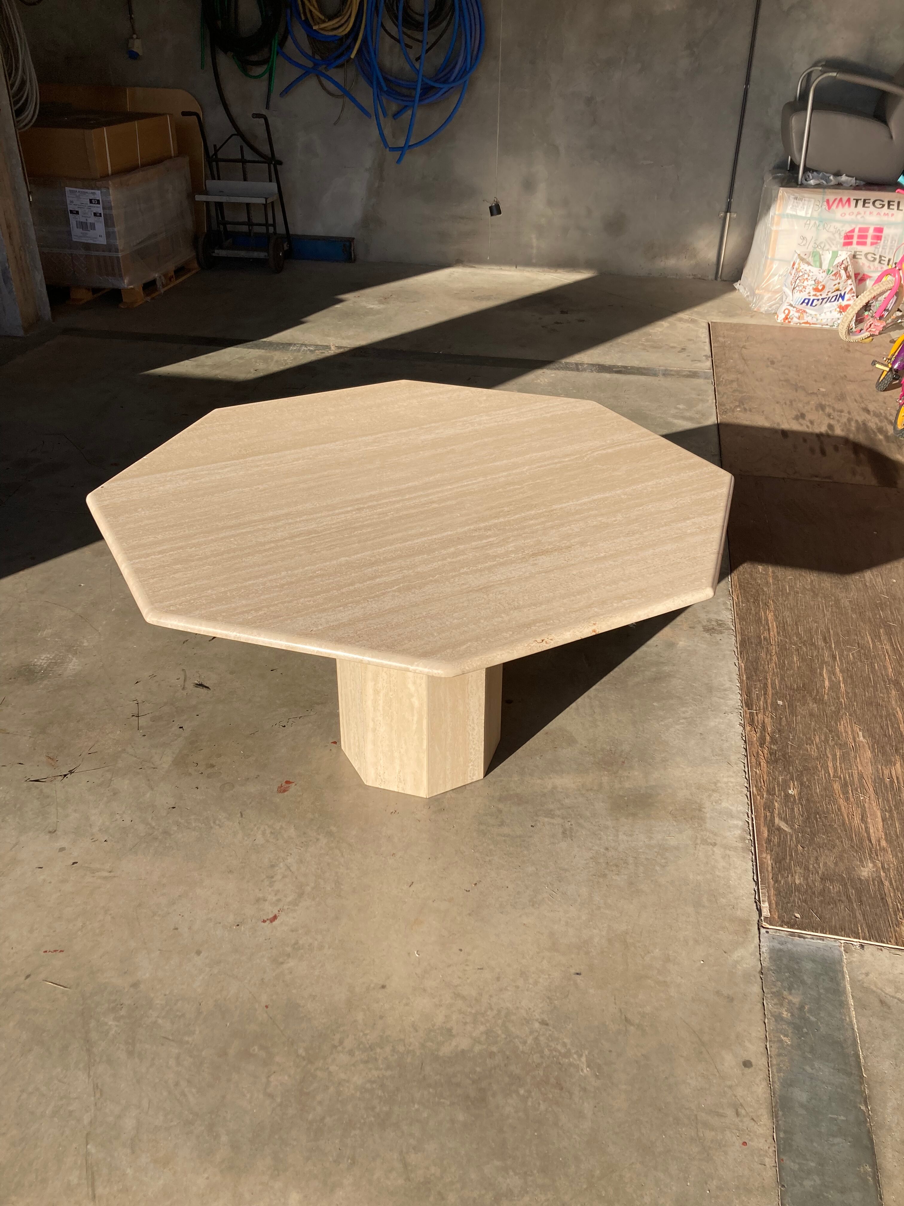 Travertin dining table octagonal