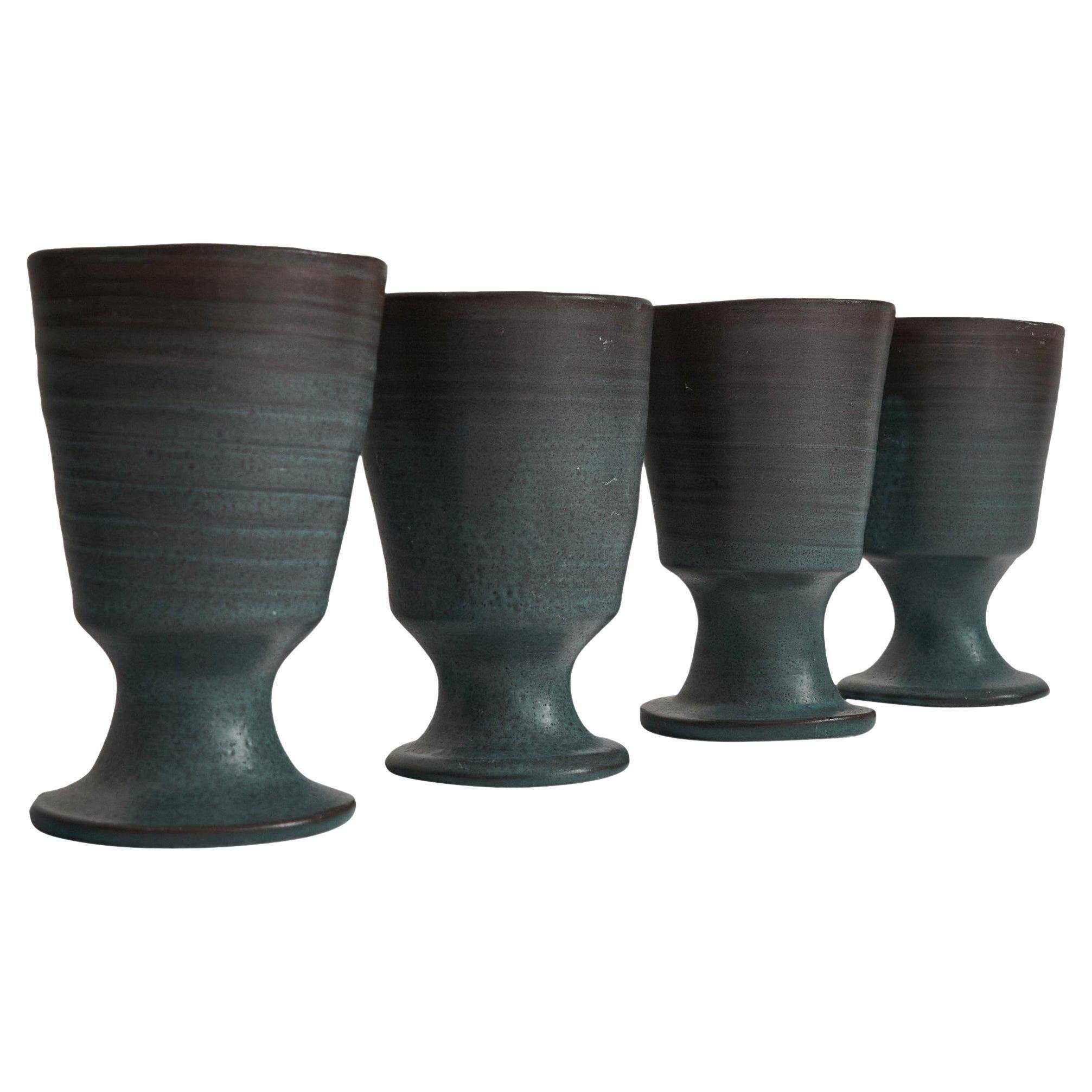 Set von 4 holländischen Mid Century Studio Pottery Bechern