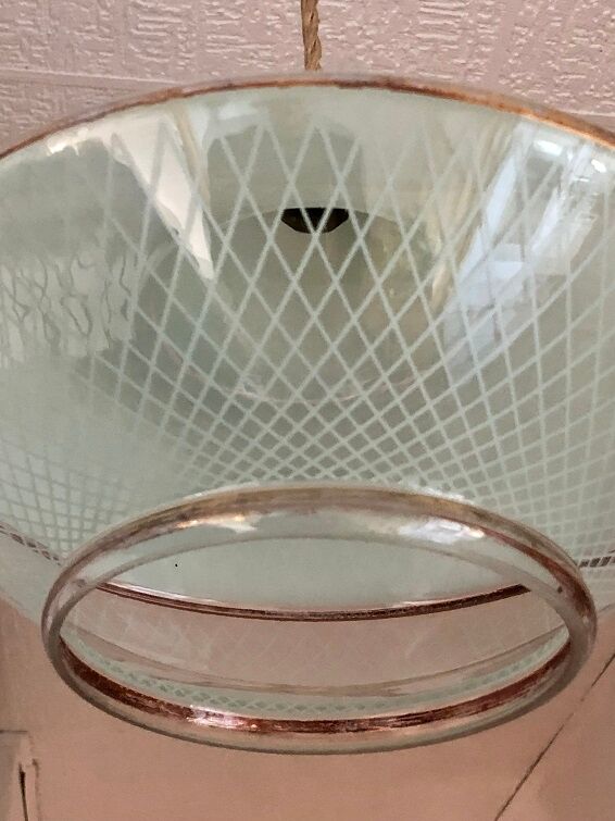 Striated glass suspension, modernist, from the 50s