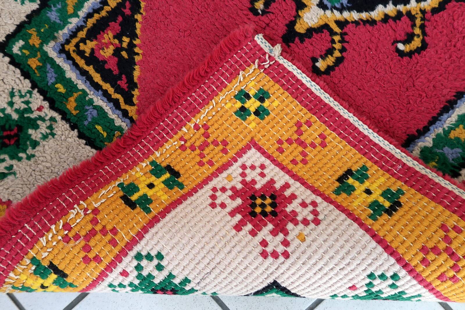 Tapis vintage français Savonnerie en laine – 90 x 176 cm – Années 1960