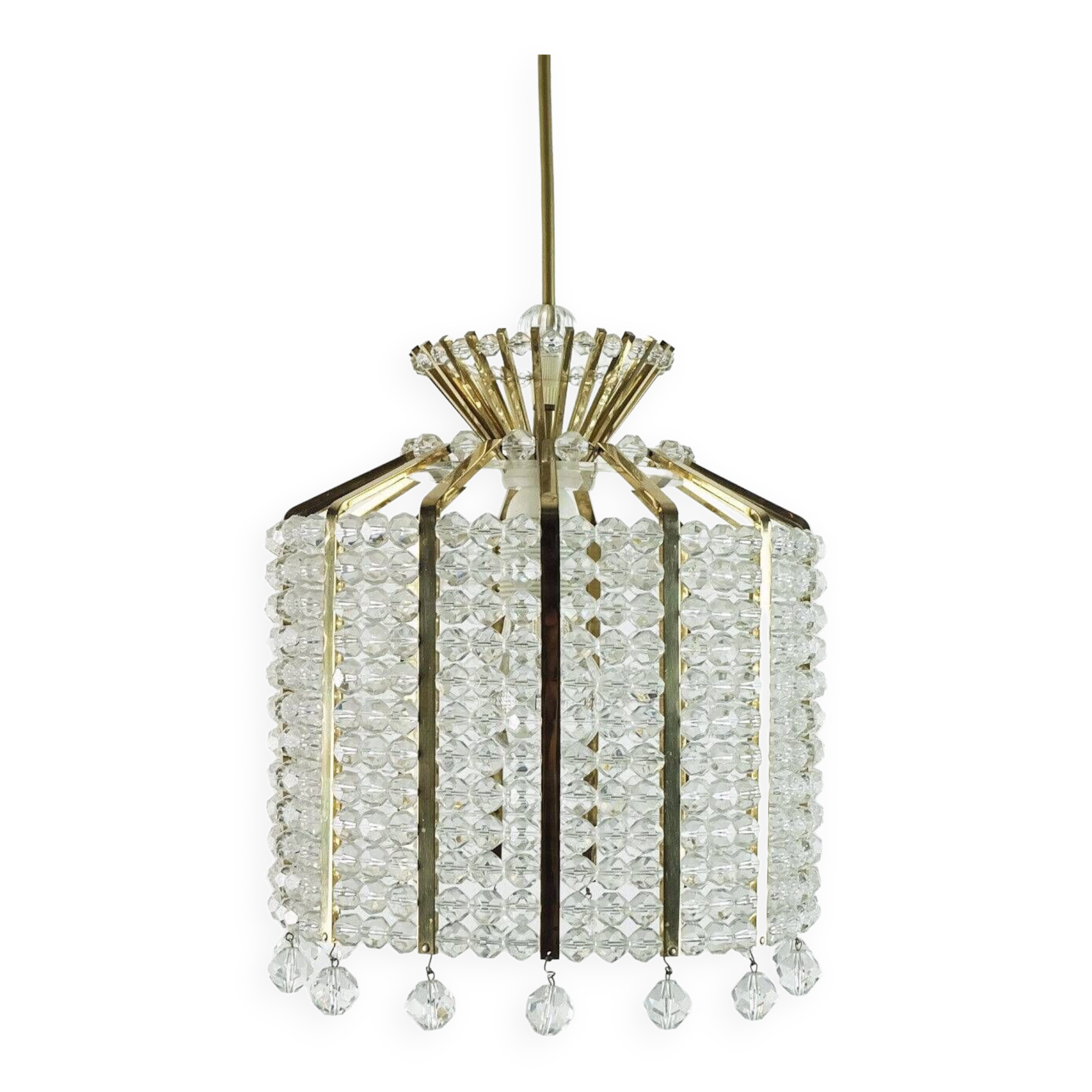 1960s PENDANT LIGHT brass and acrylic hollywood regency style