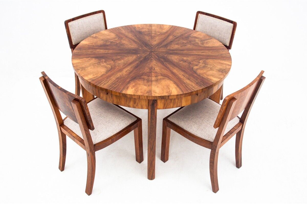 Art Deco dining set, table et 4 chairs, Poland, 1940s
