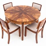 Art Deco dining set, table et 4 chairs, Poland, 1940s