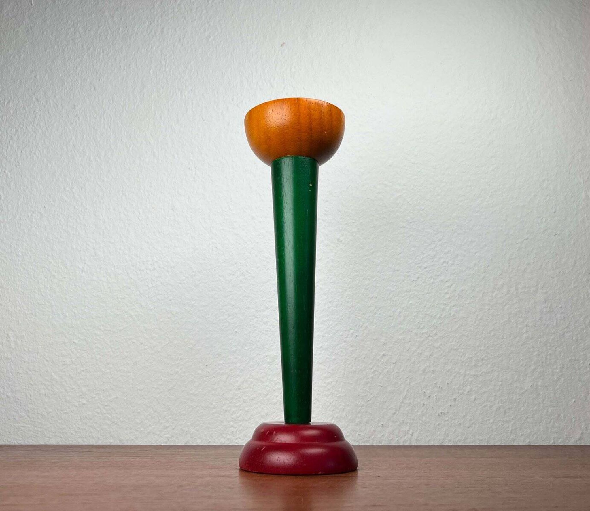 Postmodern yellow, green, red wooden chandelier Monokel by Ikea, 1980s.