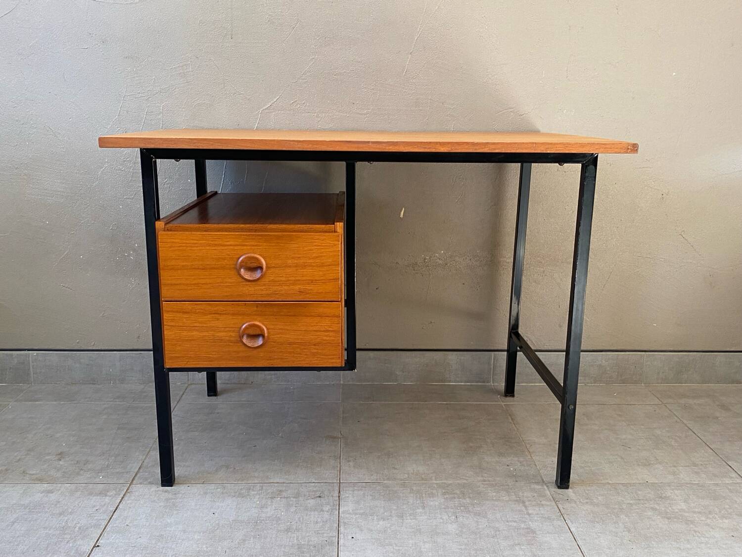 Vintage wood and metal desk from the 60s
