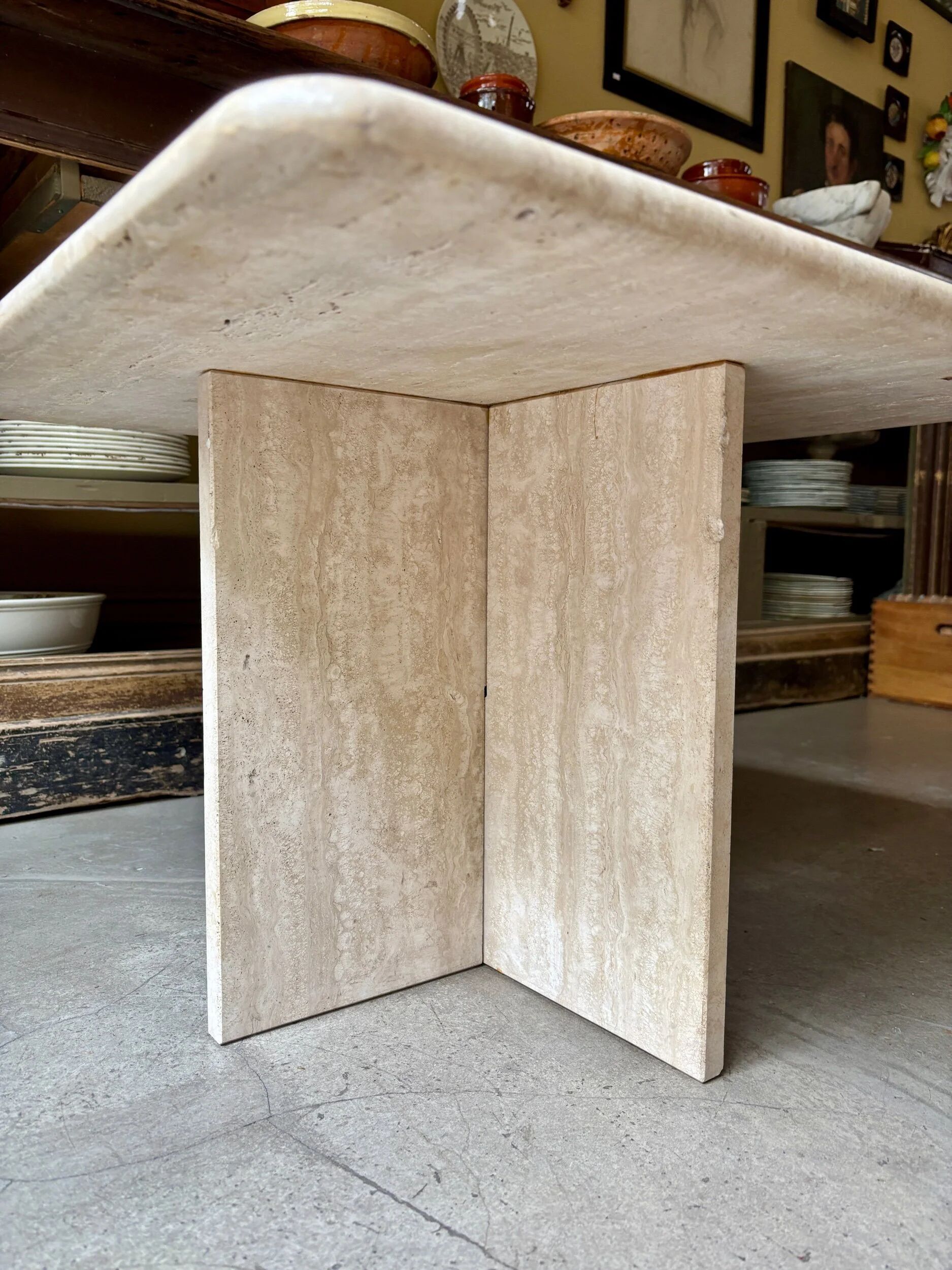 Coffee table, square side table in travertine 60 x 60 cm.