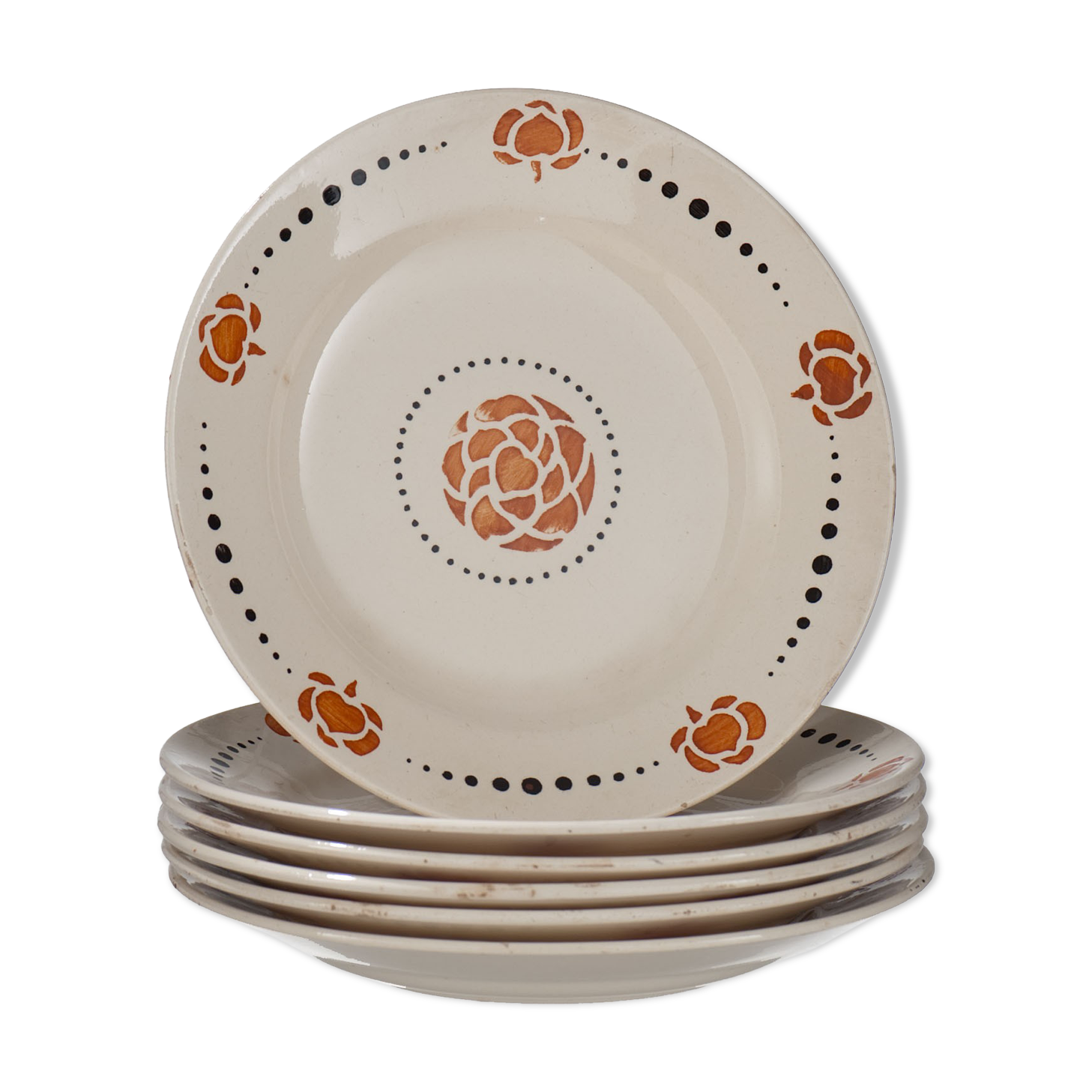 6 assiettes plates en faïence de Longchamp Modèle Lolette vers 1950 n°2