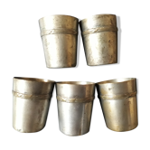 Set of 5 art-deco liquor cups in silver metal