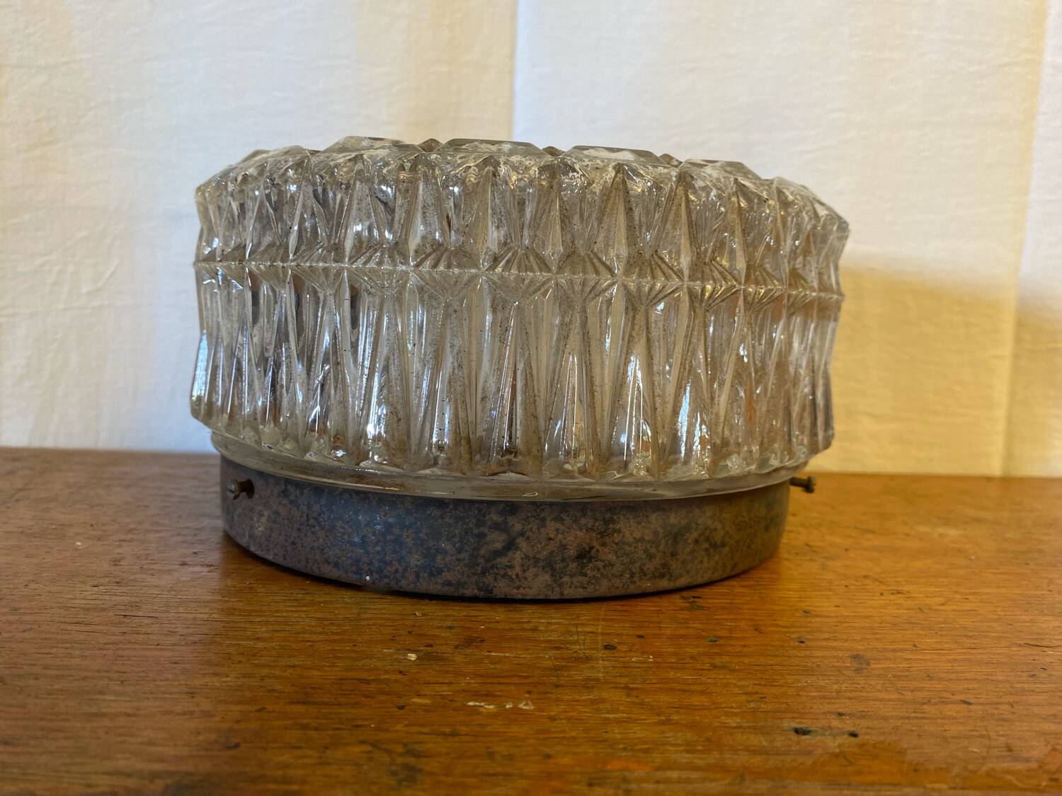 Antique ceiling light wall lamp molded glass + metal support 70s vintage