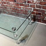 Table basse à deux plateaux en verre