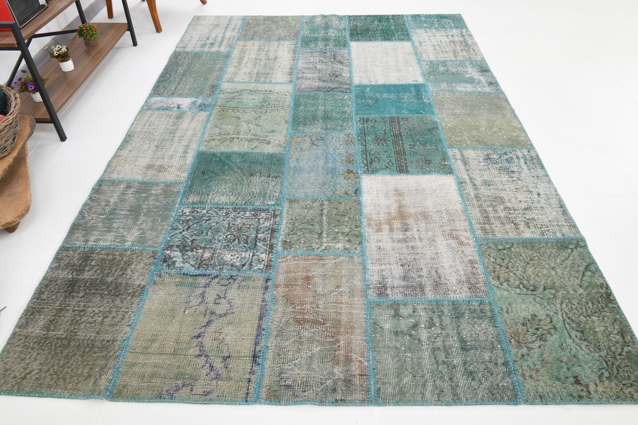 7x10 oversize teal green vintage rug 300x207cm