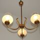 French Mid Century 3 Light Gold Metal Chandelier Textured Glass Shades