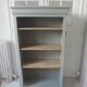 Louis Philippe style bookcase reenchanted in verdigris, 3 light oak waxed shelves.