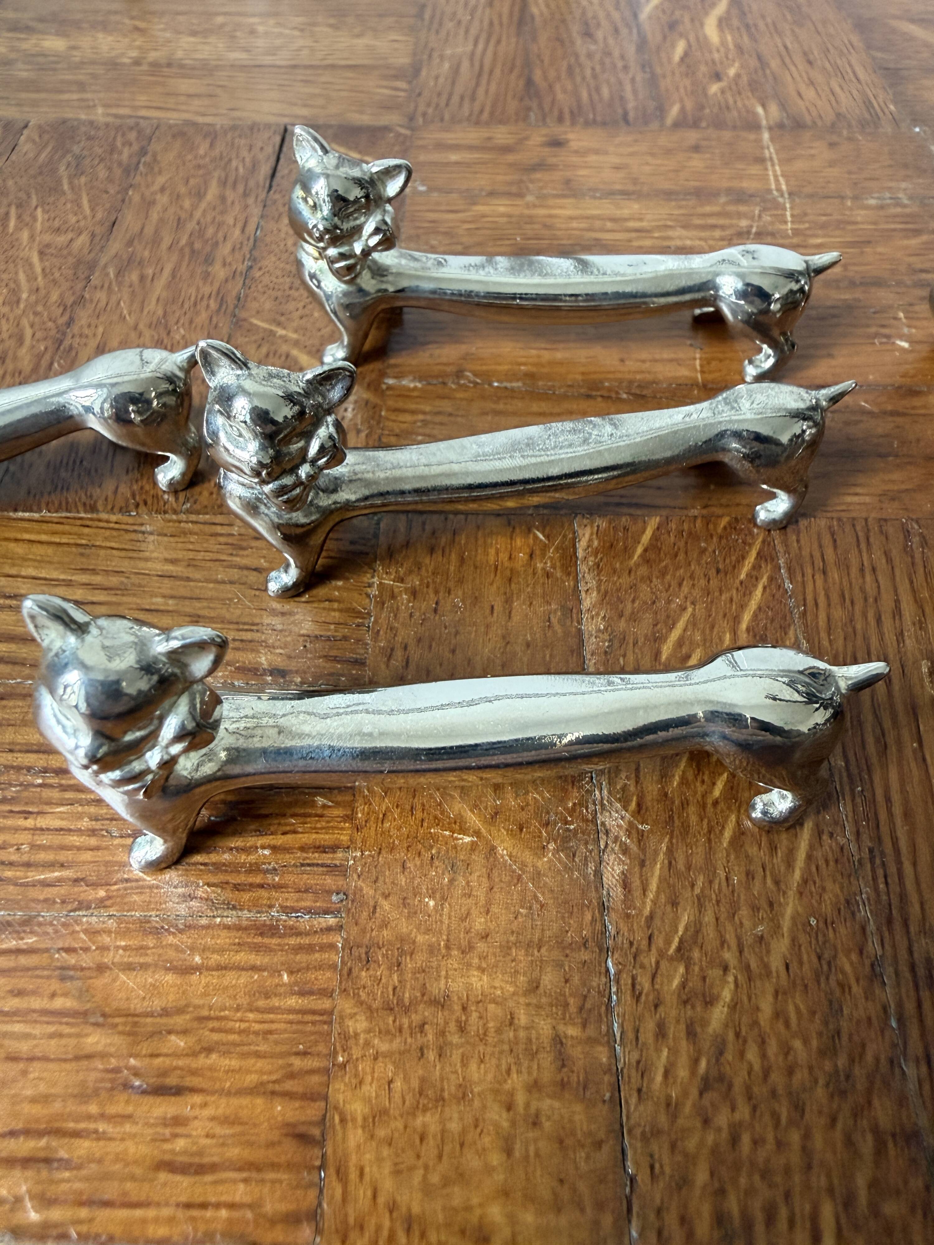 Set of 6 silver-plated cat knife rests