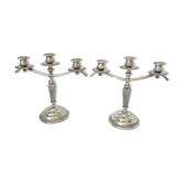 Pair of candlesticks three flames in silver metal