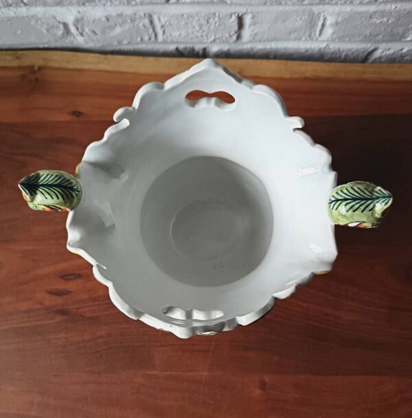 Bouquetière / Cache-pot vintage en céramique décor vieux Rouen