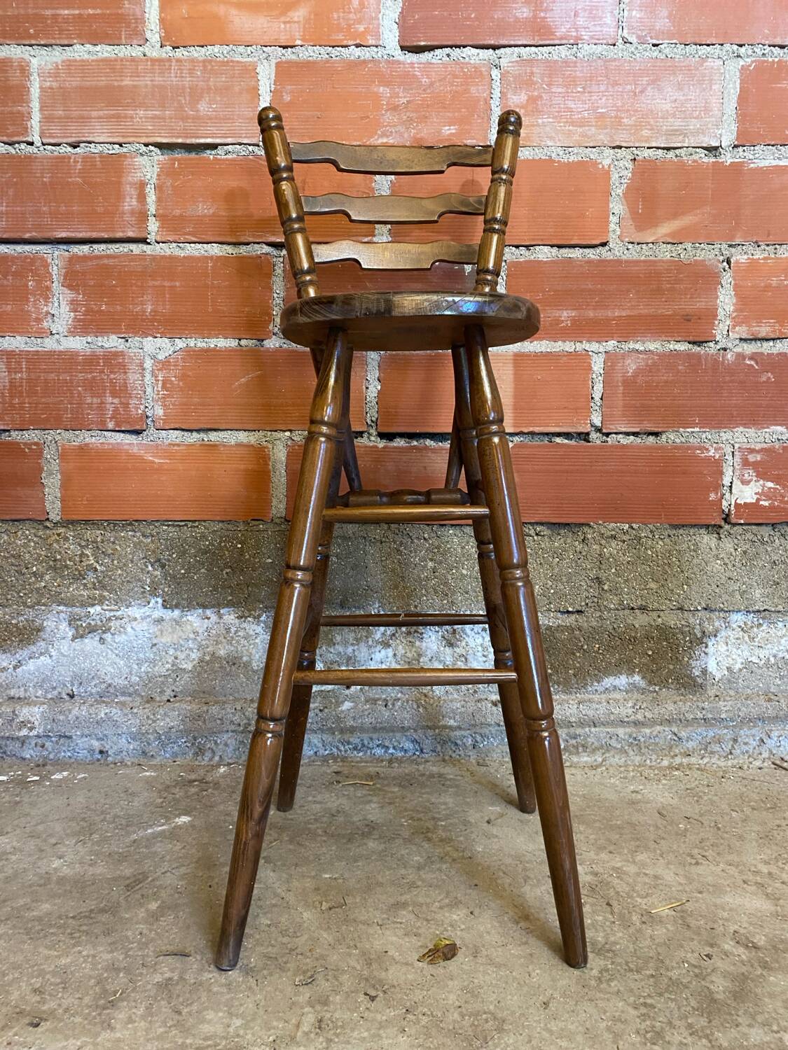 Antique vintage turned wood high bar stool