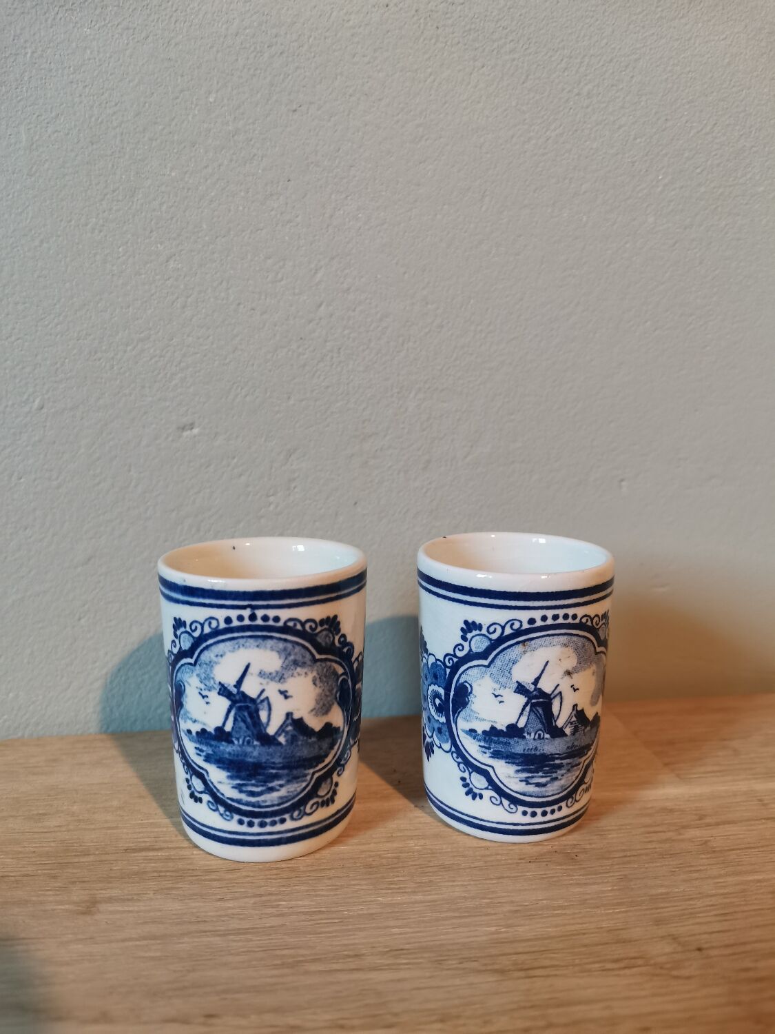 Set of 2 vintage Delft Blue Bowls ceramic glasses