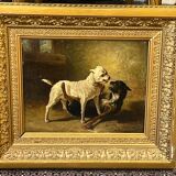 Jean Baptiste Louis Guy? Oil on panel, two bulldogs fighting