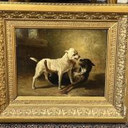 Jean Baptiste Louis Guy? Oil on panel, two bulldogs fighting