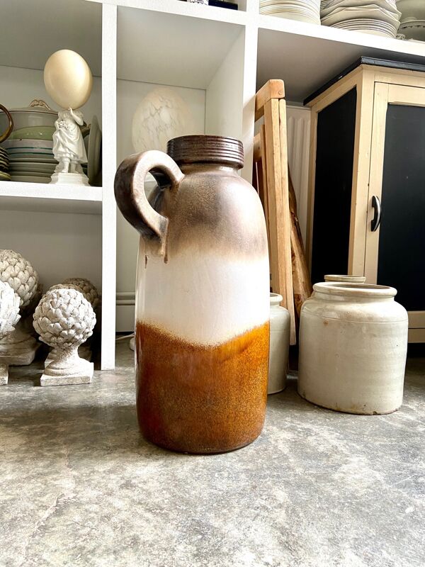 Vase W. Germany en céramique émaillée marron et beige