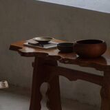 Mid-century Scandinavian coffee table made of solid elm wood, wabi-sabi style, 1960s.