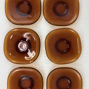 Service of 6 coffee cups and saucers Vereco amber glass design 1970