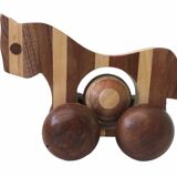 Small marquetry horse on wheels