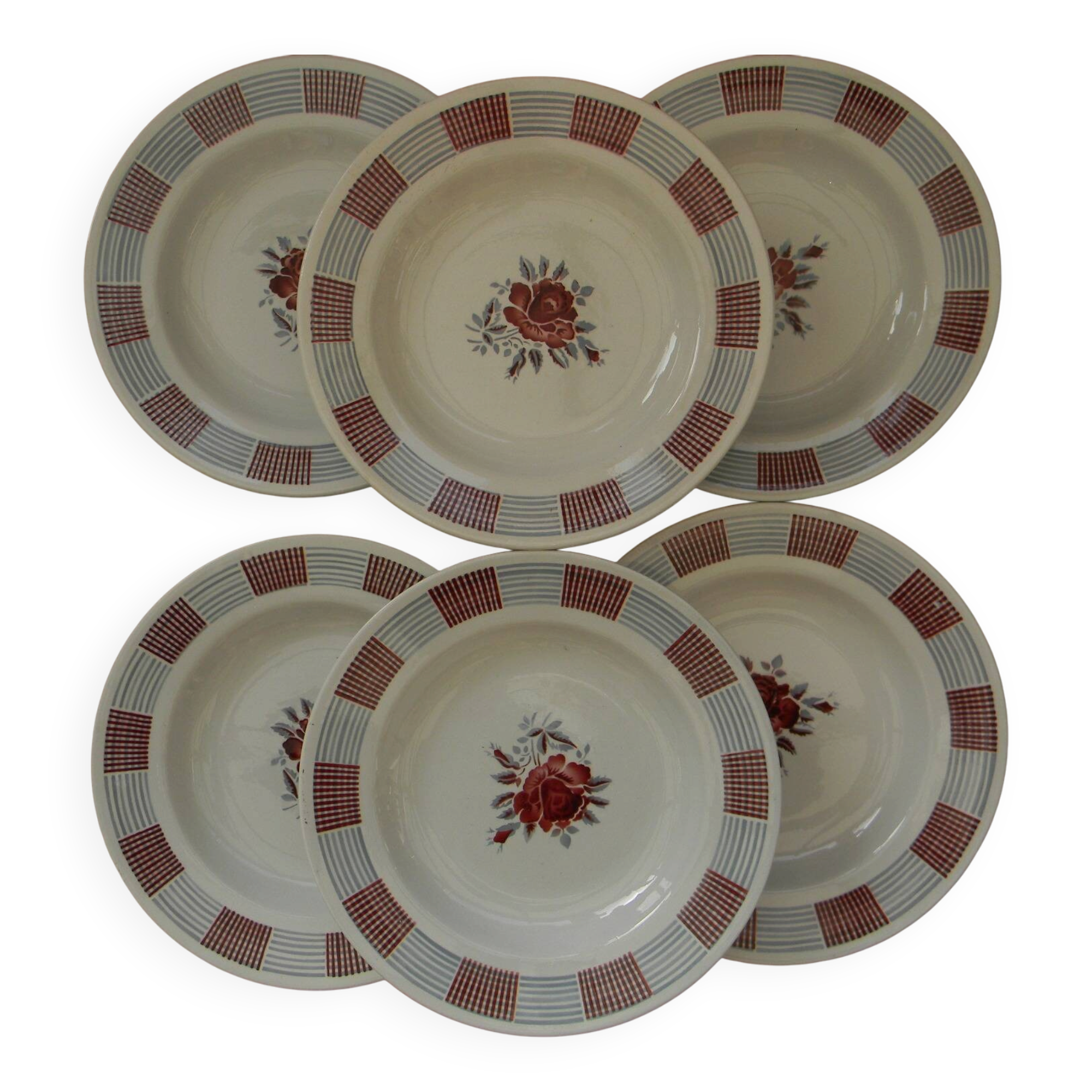 6 deep plates in earthenware from saint amand. scottish model.