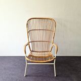 Rattan high back chair with white frame for Rohé Noordwolde, The Netherlands 1960's