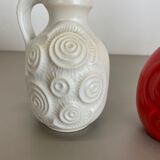 Set of 4 Red-White Fat Lava Op Art Pottery Vases by Bay Ceramics, Germany