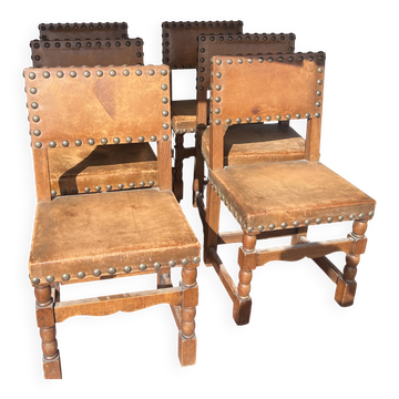 Set of six Renaissance-style oak chairs, 20th century