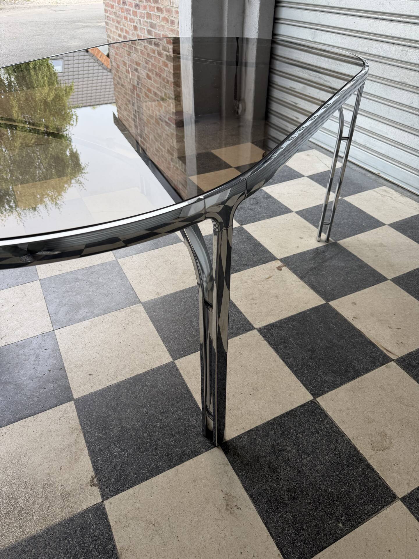 Vintage glass and chrome table