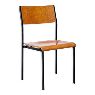 Chaise d'école vintage simple chêne noir