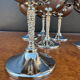 Silver-plated metal wine glasses on stems from the 1970s.