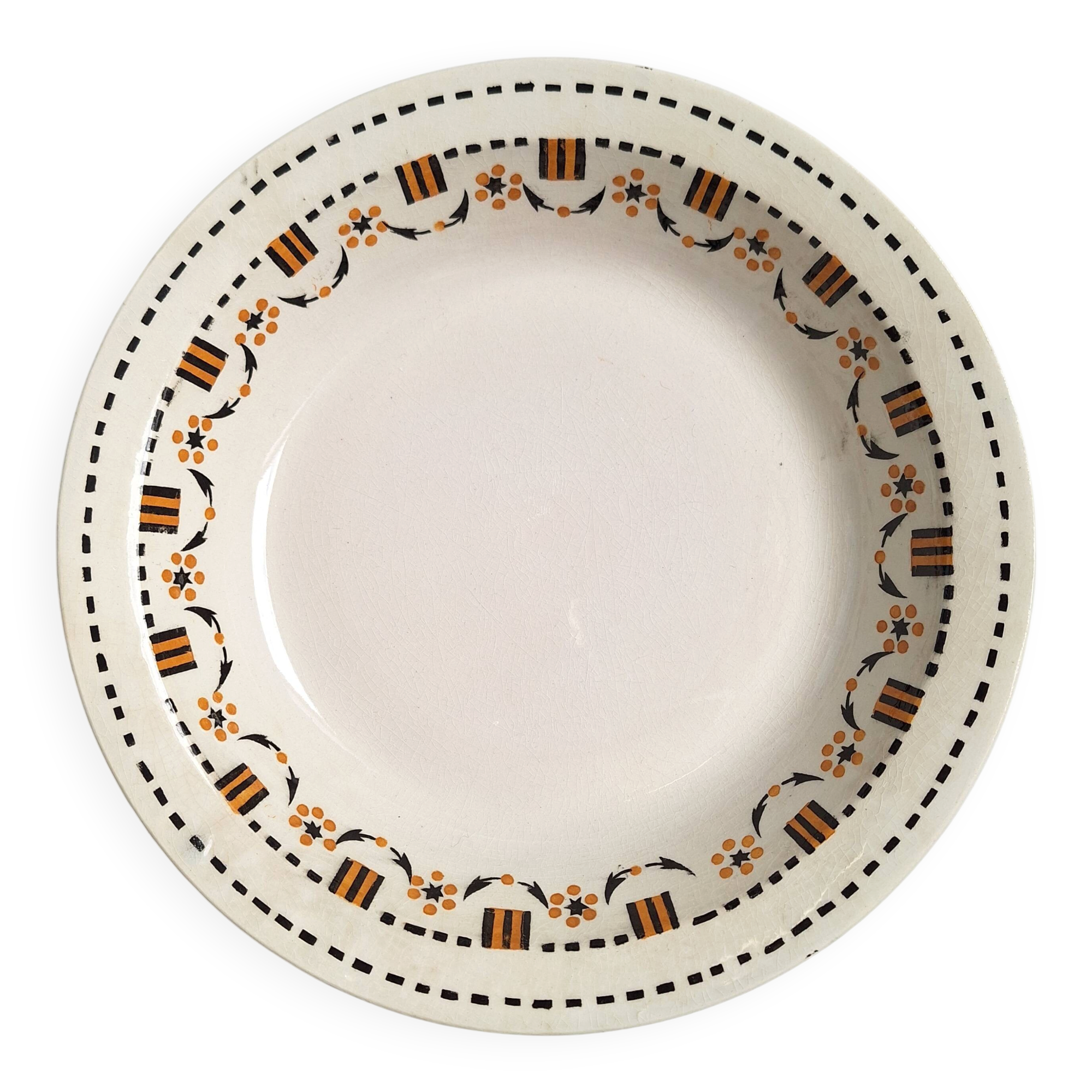 Plat creux Gien orange et noir modèle 456