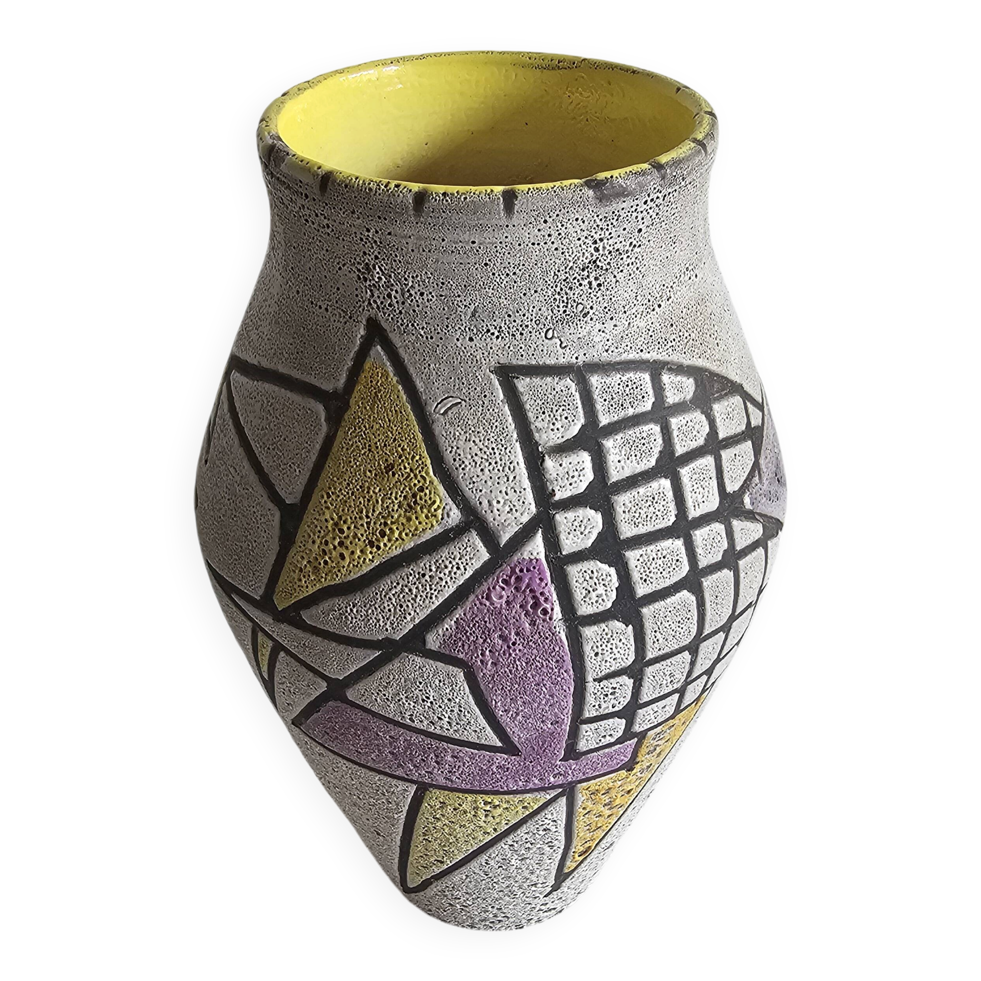 Glazed ceramic vase "fat lava" with abstract decoration Signed Marius Bessone
