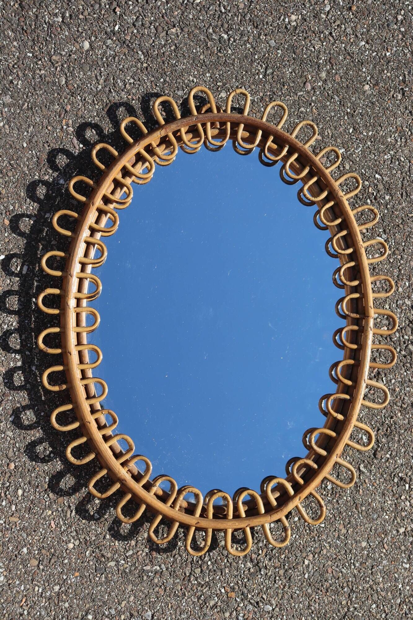 Italian design rattan mirror by Franco Albini