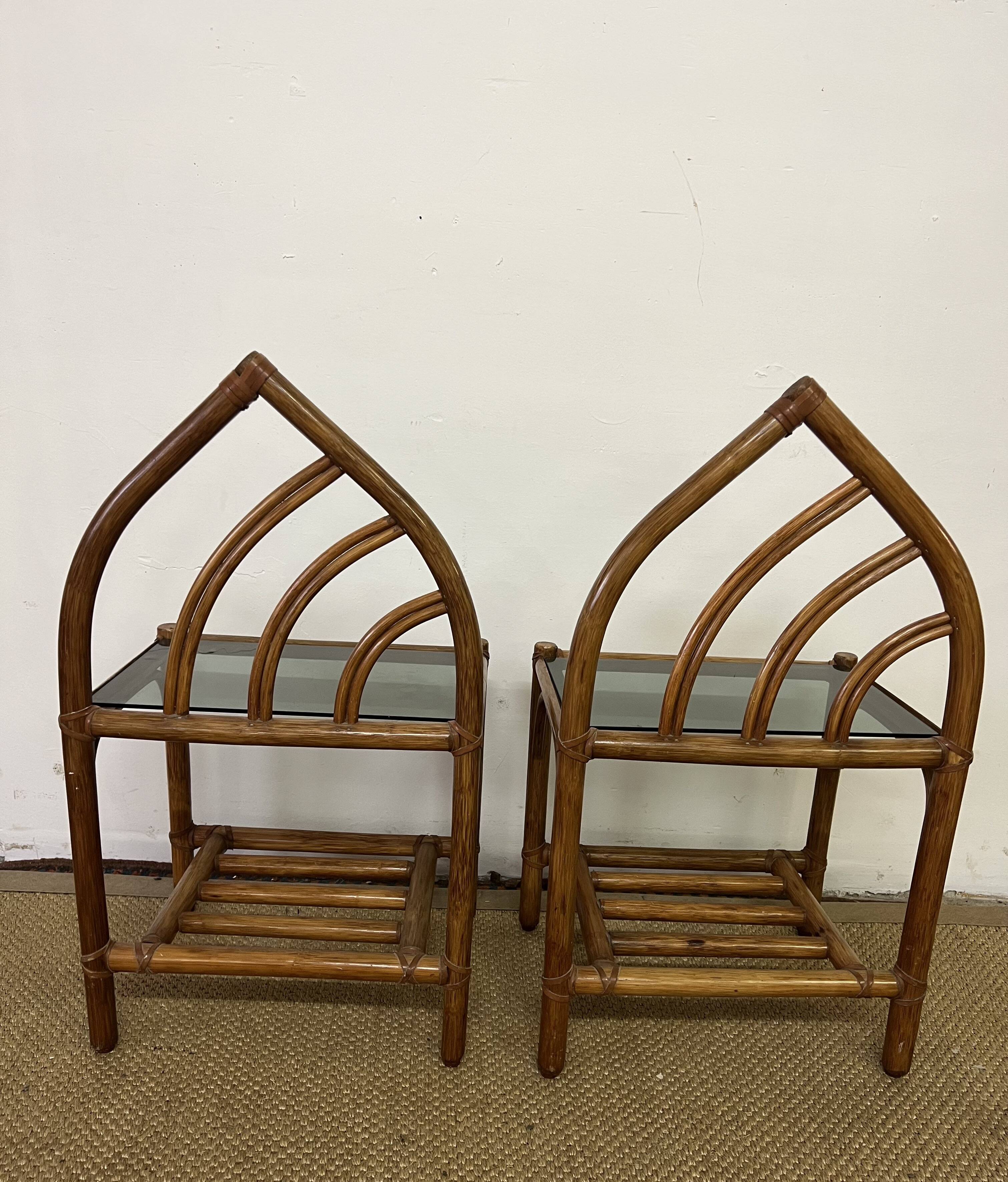 Pair of bamboo and rattan bedside tables