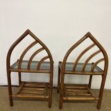Pair of bamboo and rattan bedside tables