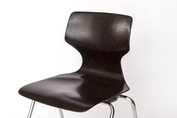 6 chaises Flötotto Pagwood – classique du design allemand, années 1970, chrome et contreplaqué