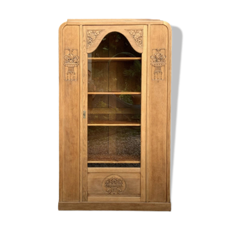 Armoire parisienne vitrée art déco bois brut 1930